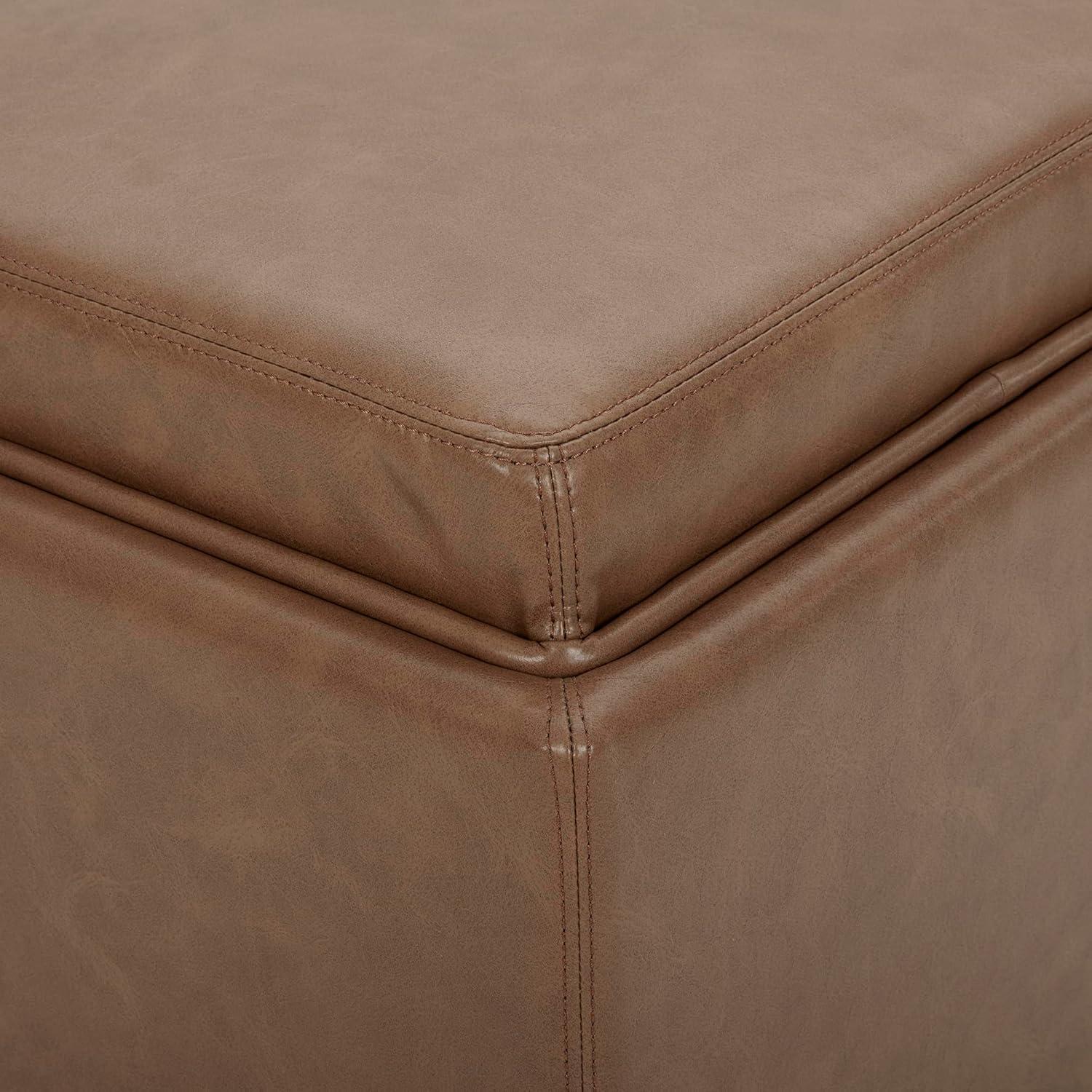 image:imageCHITA Storage Ottoman Cube with Tray Lid Small Footstool with Storage Square End Table for Living Room and Bedroom Fabric in LinenSaddle Brown