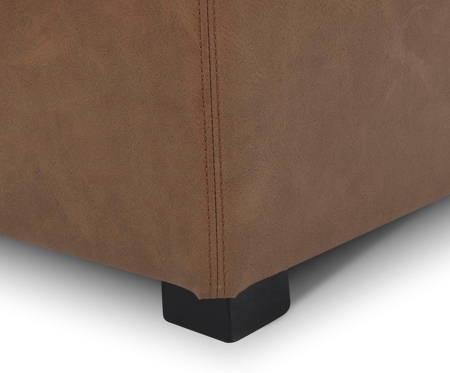 image:imageCHITA Storage Ottoman Cube with Tray Lid Small Footstool with Storage Square End Table for Living Room and Bedroom Fabric in LinenSaddle Brown