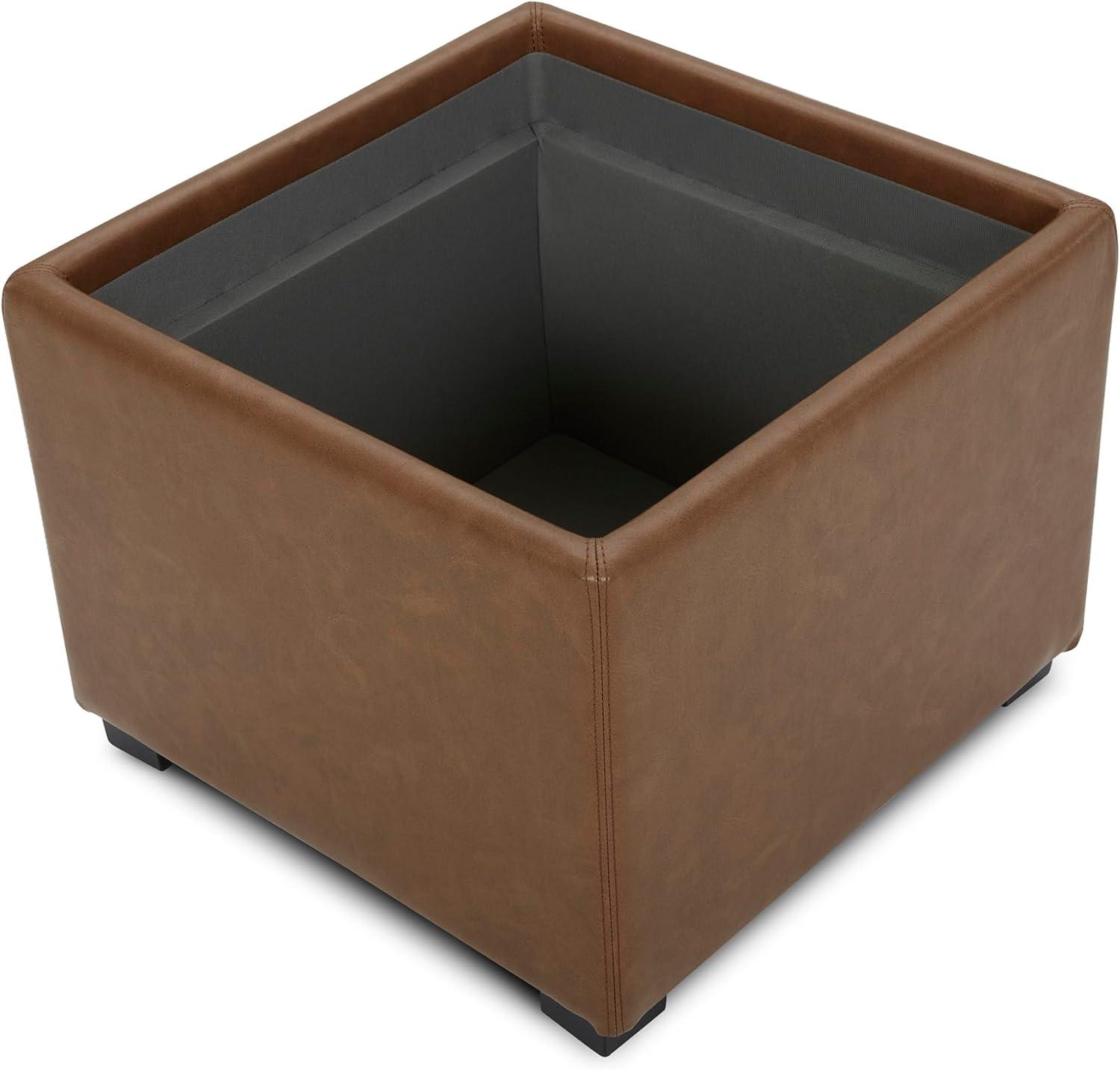 image:imageCHITA Storage Ottoman Cube with Tray Lid Small Footstool with Storage Square End Table for Living Room and Bedroom Fabric in LinenSaddle Brown