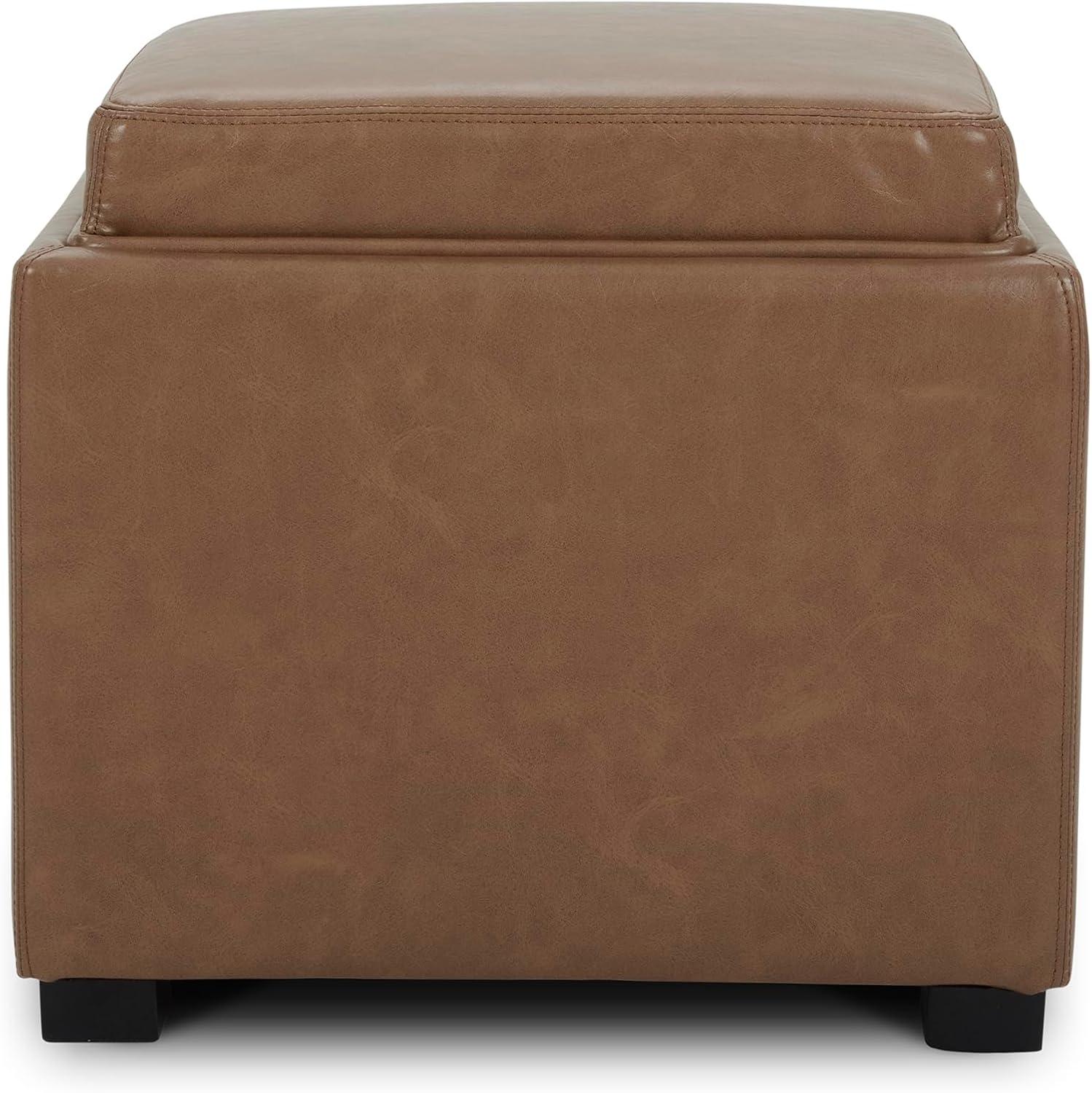 image:imageCHITA Storage Ottoman Cube with Tray Lid Small Footstool with Storage Square End Table for Living Room and Bedroom Fabric in LinenSaddle Brown