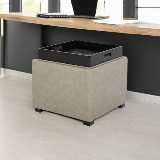 image:imageCHITA Storage Ottoman Cube with Tray Lid Small Footstool with Storage Square End Table for Living Room and Bedroom Fabric in LinenStone Gray