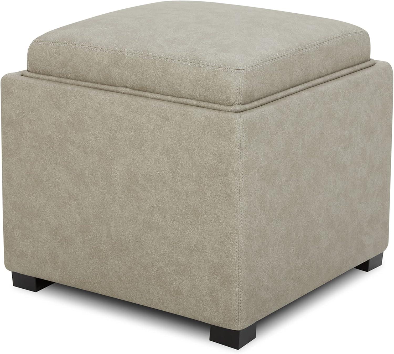 image:imageCHITA Storage Ottoman Cube with Tray Lid Small Footstool with Storage Square End Table for Living Room and Bedroom Fabric in LinenStone Gray