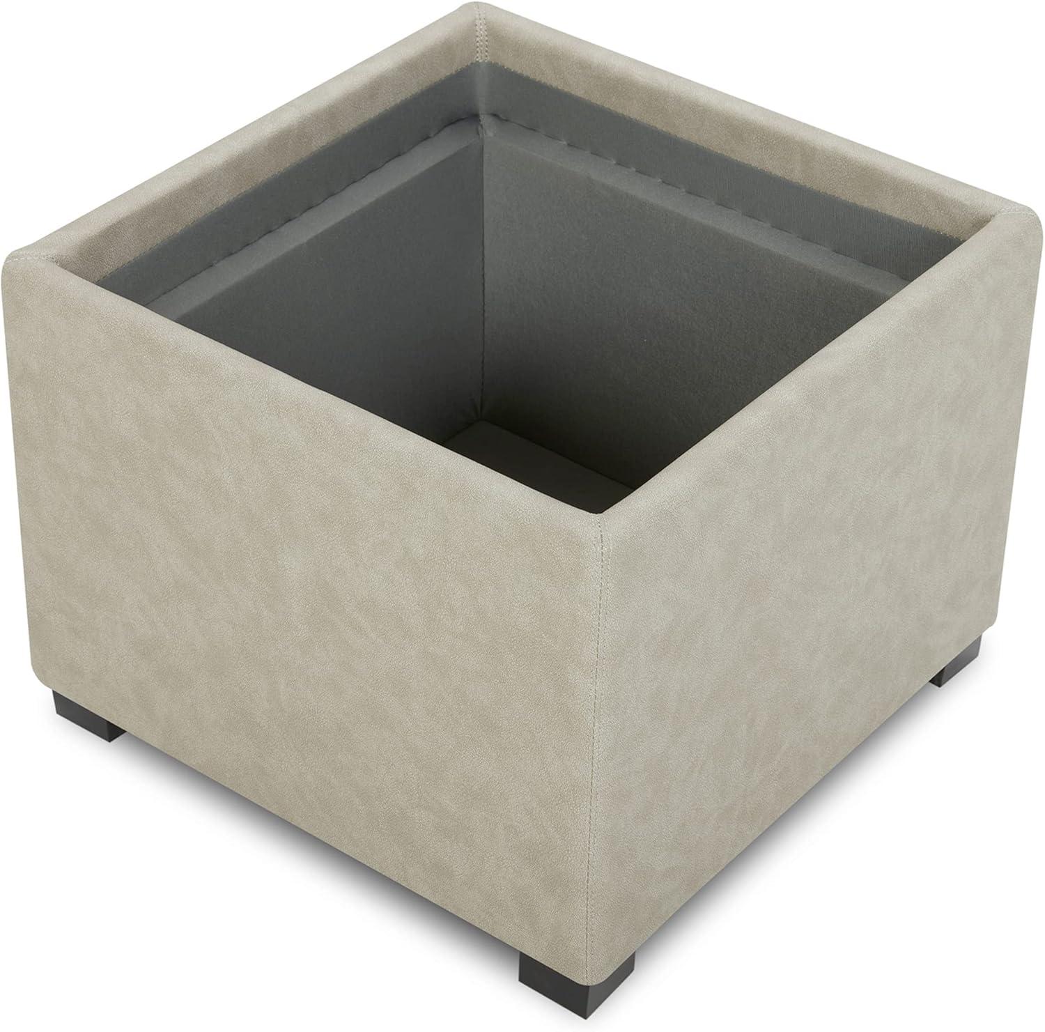 image:imageCHITA Storage Ottoman Cube with Tray Lid Small Footstool with Storage Square End Table for Living Room and Bedroom Fabric in LinenStone Gray