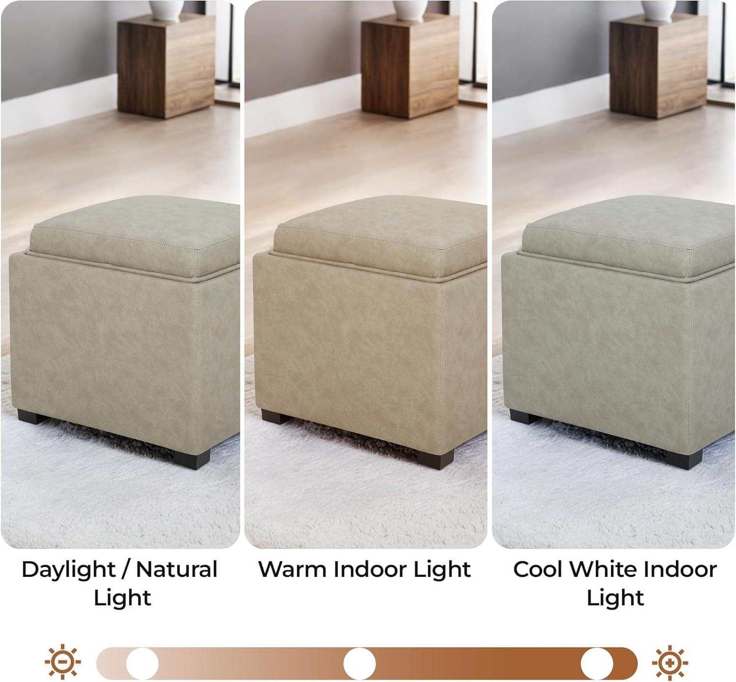 image:imageCHITA Storage Ottoman Cube with Tray Lid Small Footstool with Storage Square End Table for Living Room and Bedroom Fabric in LinenStone Gray