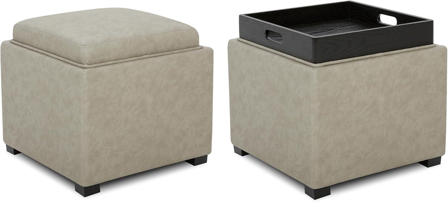 image:imageCHITA Storage Ottoman Cube with Tray Lid Small Footstool with Storage Square End Table for Living Room and Bedroom Fabric in LinenStone Gray
