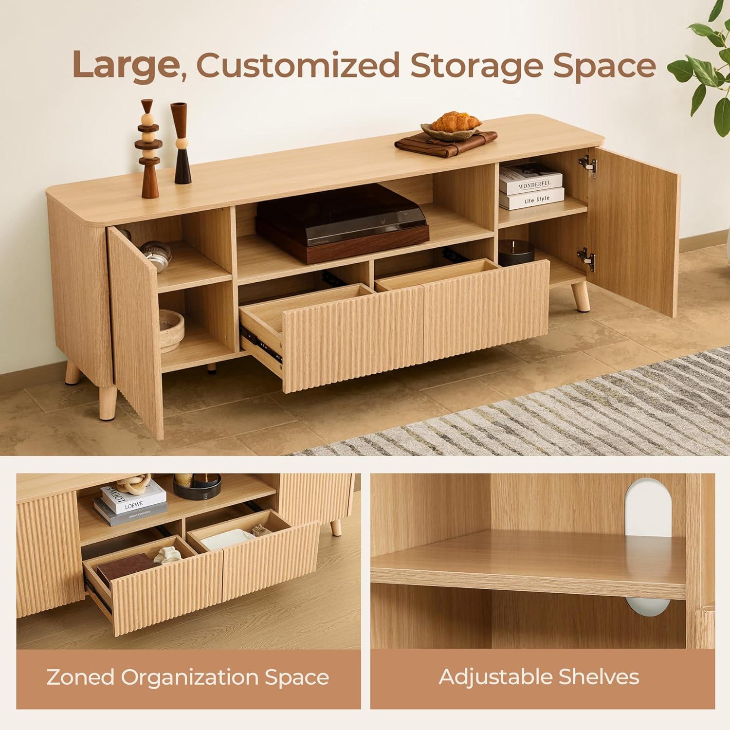 image:imageCHITA TV Stands for Living Room Mid Century Modern TV Stand for 80 inch TV with Storage Drawers Adjustable Shelves WalnutOak