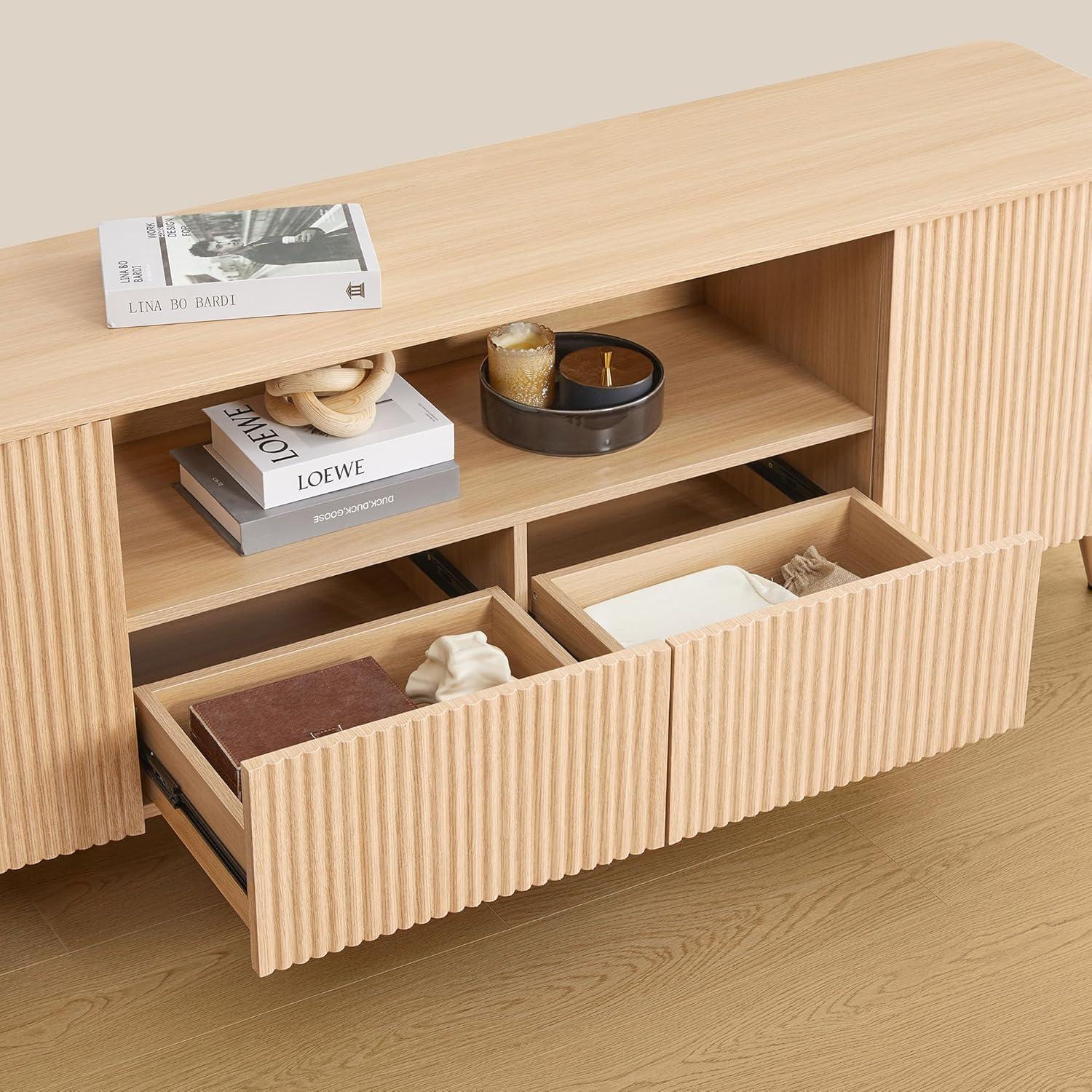 image:imageCHITA TV Stands for Living Room Mid Century Modern TV Stand for 80 inch TV with Storage Drawers Adjustable Shelves WalnutOak