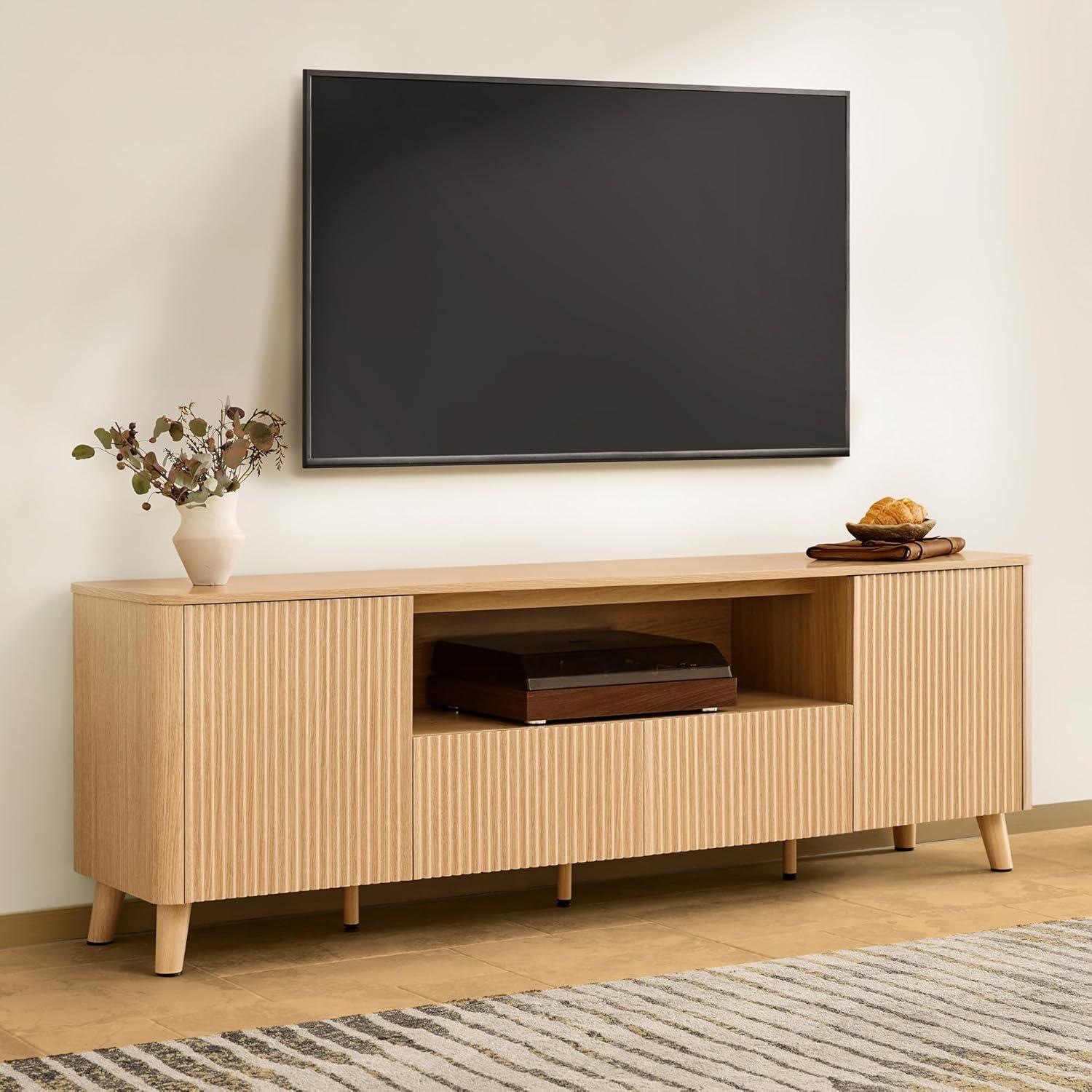 image:imageCHITA TV Stands for Living Room Mid Century Modern TV Stand for 80 inch TV with Storage Drawers Adjustable Shelves WalnutOak
