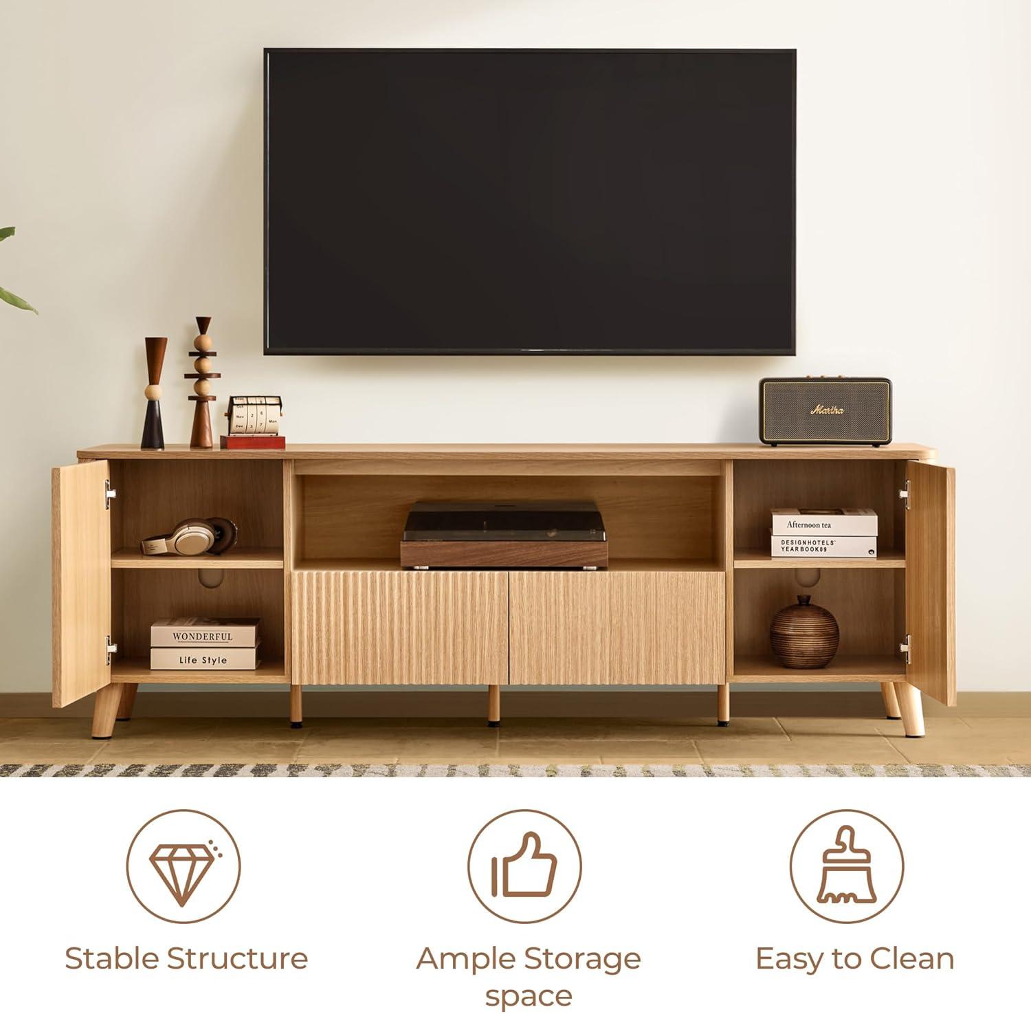 image:imageCHITA TV Stands for Living Room Mid Century Modern TV Stand for 80 inch TV with Storage Drawers Adjustable Shelves WalnutOak