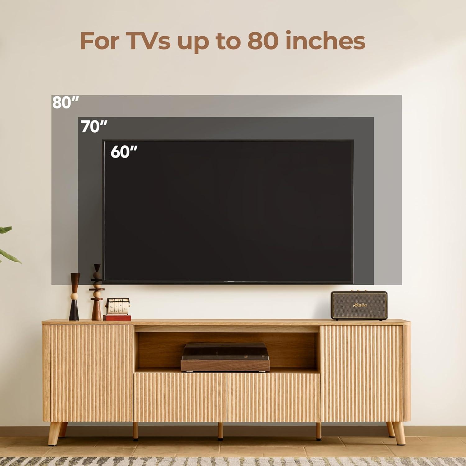 image:imageCHITA TV Stands for Living Room Mid Century Modern TV Stand for 80 inch TV with Storage Drawers Adjustable Shelves WalnutOak