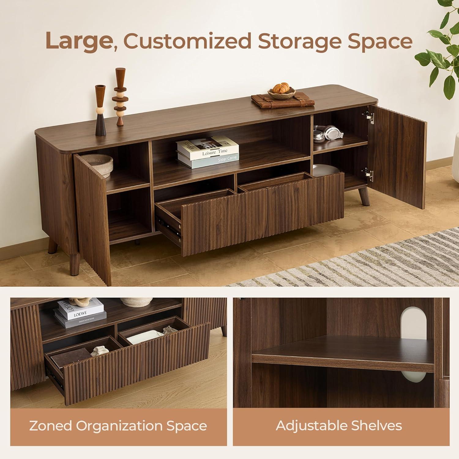image:imageCHITA TV Stands for Living Room Mid Century Modern TV Stand for 80 inch TV with Storage Drawers Adjustable Shelves WalnutWalnut