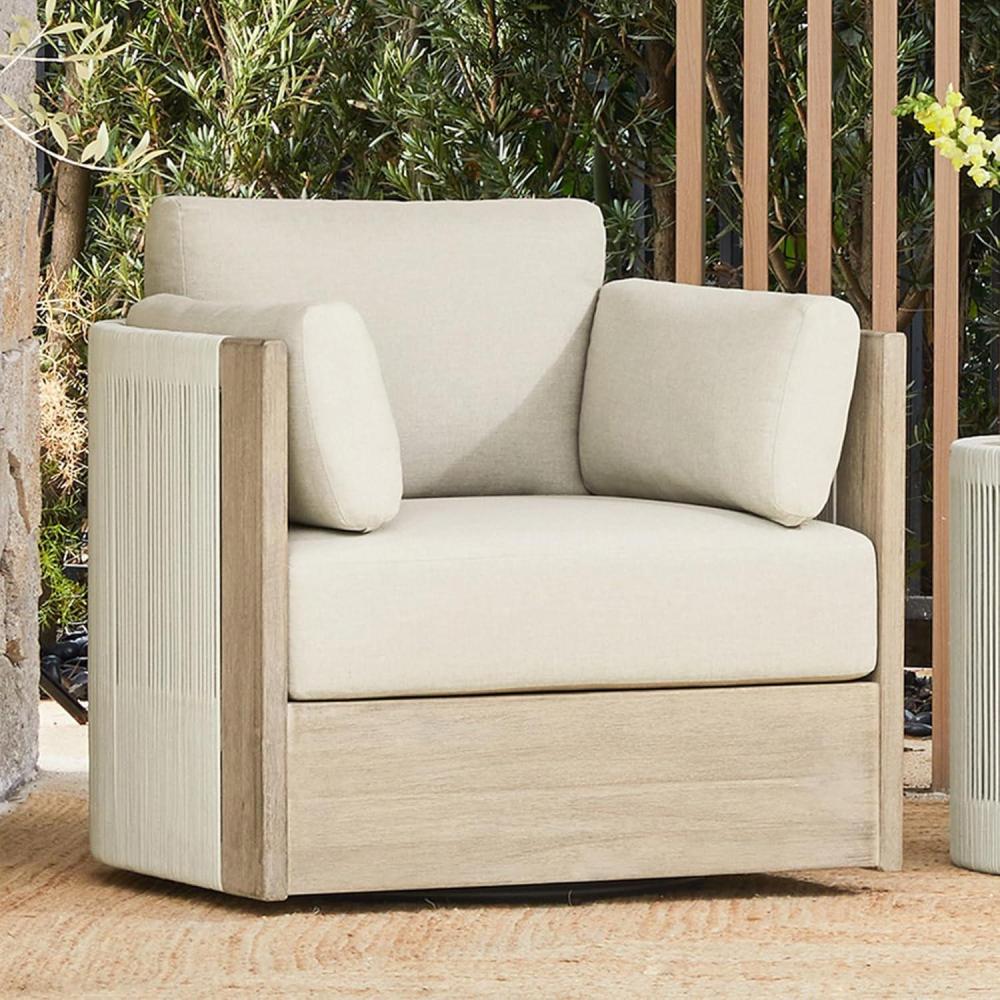 image:imageCHITA 3 Pieces Boho Patio Rattan Bistro Set Outdoor Wicker Furniture Swivel Chairs amp Side Table Set with 2 Arm Pillows Acacia Wood Frame Fully AssembledCream1PC Chair