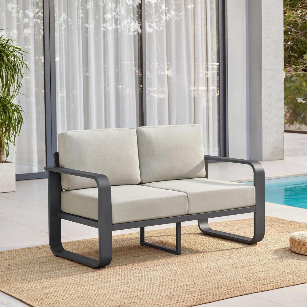 image:imageCHITA Outdoor Furniture Set 5 Piece 7Seats Patio Conversation Set with 63in Thick Cushions amp 100 Aluminum Frame amp Coffee Table Modern Outdoor Patio Furniture Sofa Set for Poolside Deck BalconyGrey