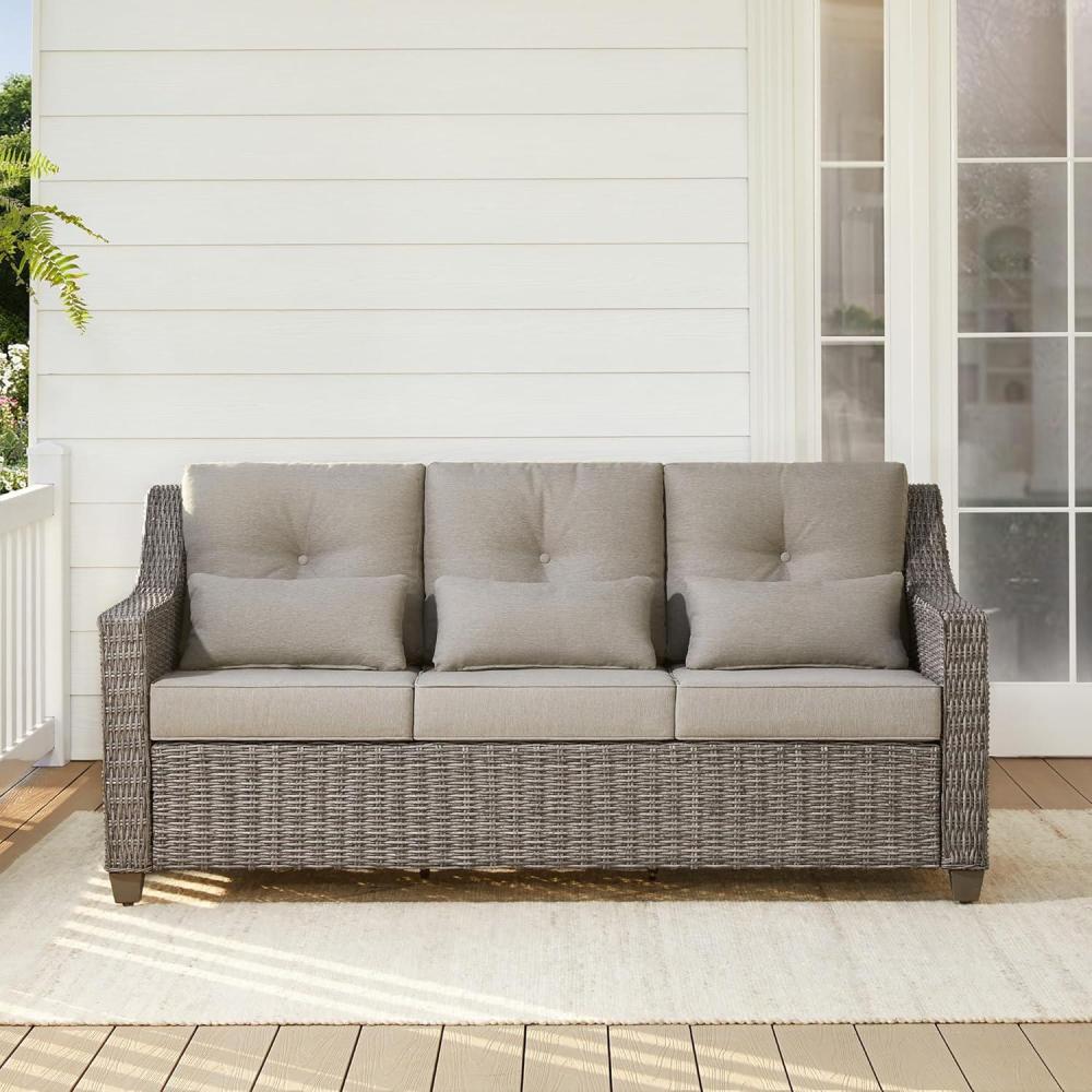 image:imageCHITA Patio Wicker Chair 360 Rocking Swivel Outdoor Rattan Chair with Thickened Cushions for Backyard Poolside Garden or PorchBrownish Grey Cushions With Grey Wicker
