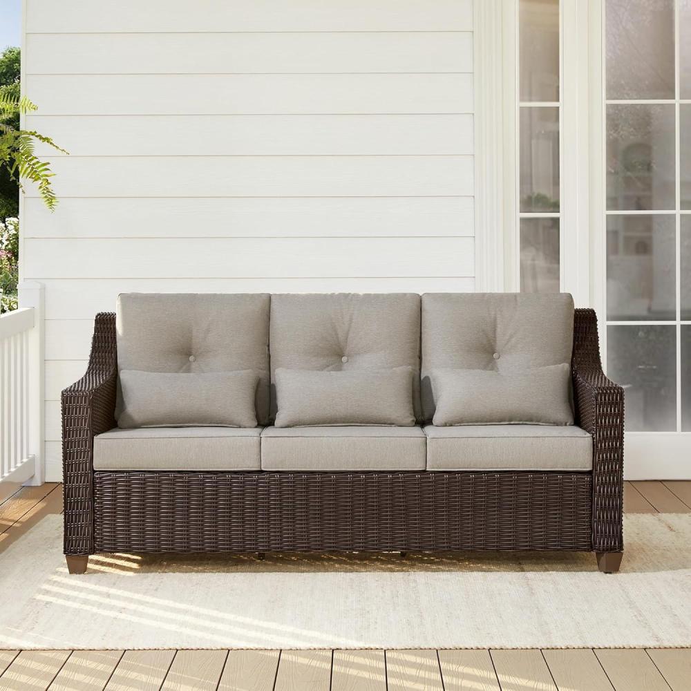 image:imageCHITA Patio Wicker Chair 360 Rocking Swivel Outdoor Rattan Chair with Thickened Cushions for Backyard Poolside Garden or PorchBrownish Grey Cushions With Chestnut Wicker