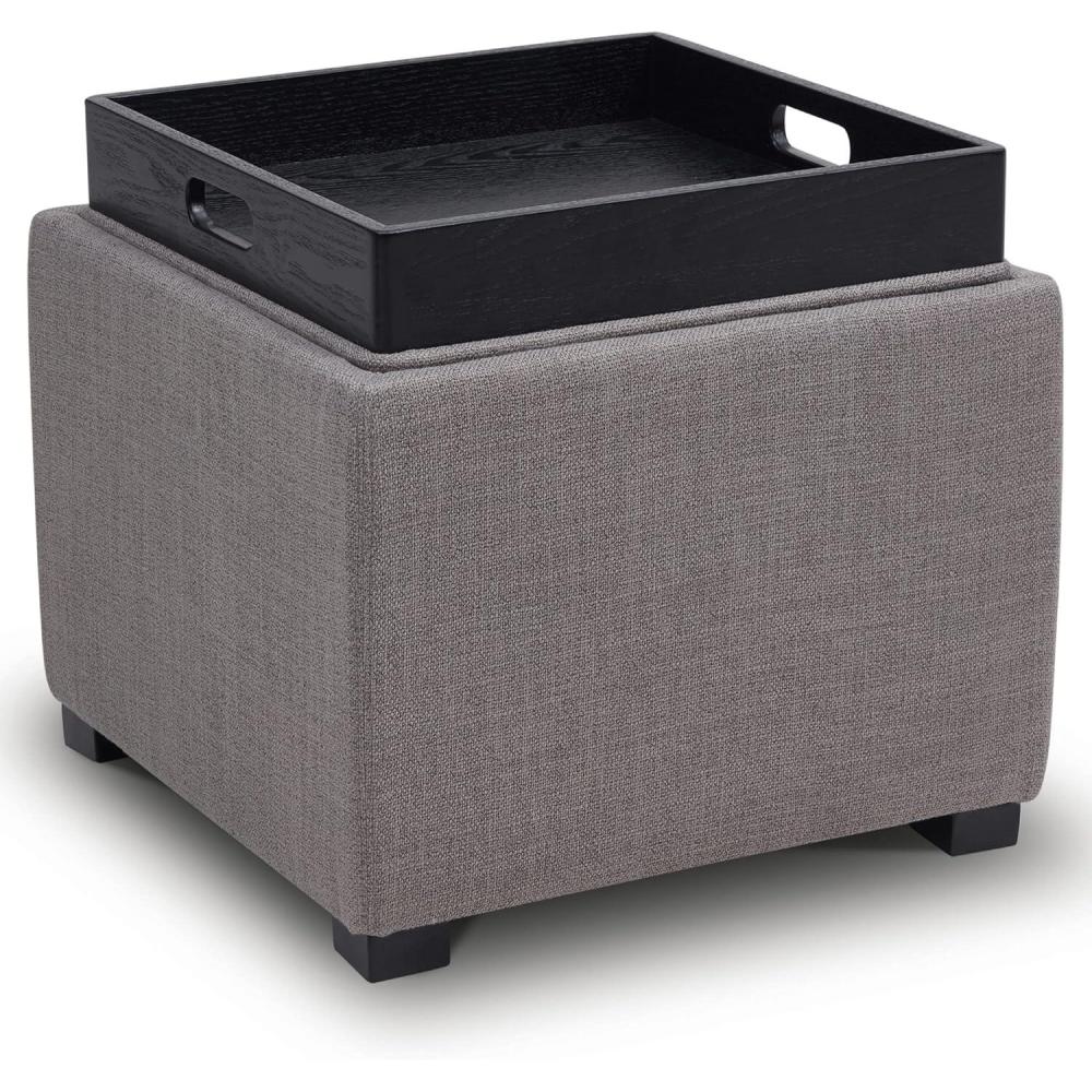 image:imageCHITA Storage Ottoman Cube with Tray Lid Small Footstool with Storage Square End Table for Living Room and Bedroom Fabric in LinenFlint Grey