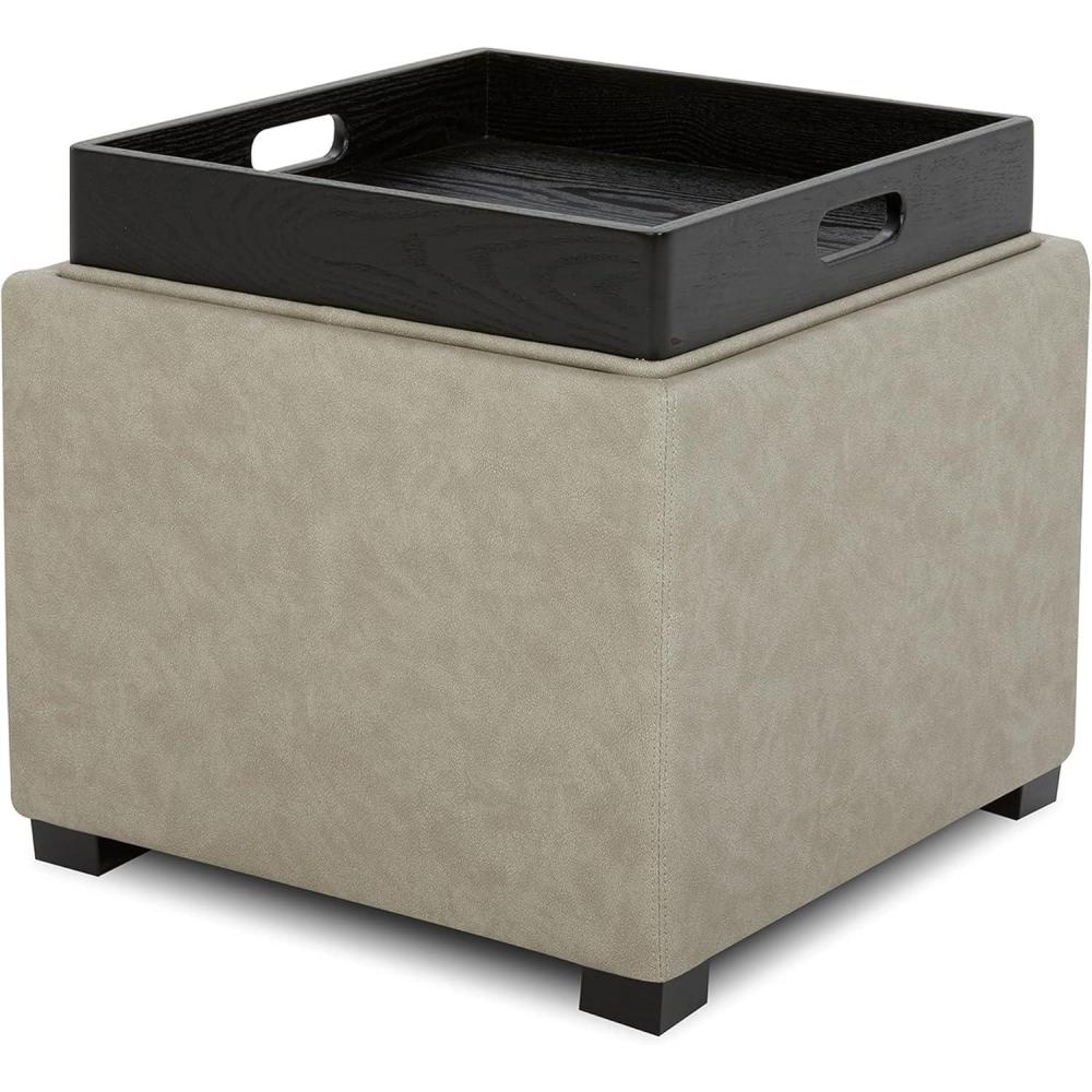 image:imageCHITA Storage Ottoman Cube with Tray Lid Small Footstool with Storage Square End Table for Living Room and Bedroom Fabric in LinenStone Gray