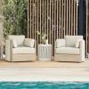 image:imageCHITA 3 Pieces Boho Patio Rattan Bistro Set Outdoor Wicker Furniture Swivel Chairs amp Side Table Set with 2 Arm Pillows Acacia Wood Frame Fully AssembledCream3PC  Chair  Table