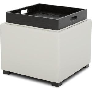 CHITA Storage Ottoman Cube with Tray Lid, Small Footstool with Storage, Square End Table for Living Room and Bedroom, Fabric in Linen(Light Gray)