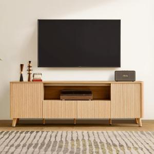 CHITA TV Stands for Living Room, Mid Century Modern TV Stand for 80 inch TV with Storage, Drawers, Adjustable Shelves, Walnut(Oak)